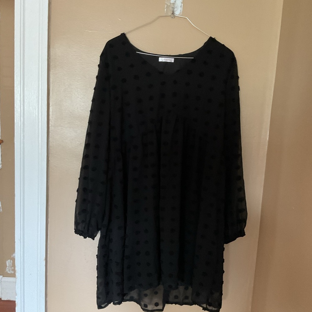Dress black knee length, long sleeve v neck, size XL by Kirundo